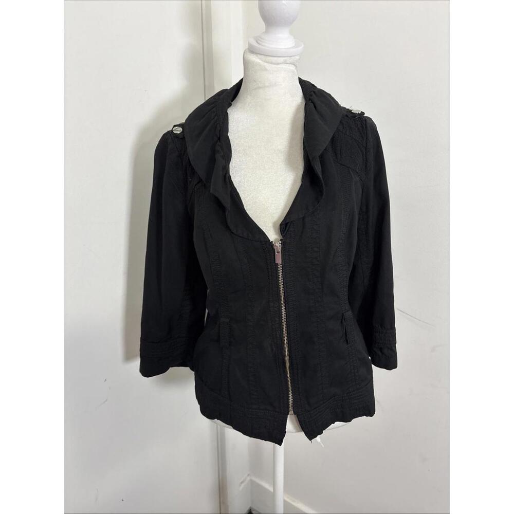 White‎ House Black Market Jacket 6 Black Full Zip 3/4 Sleeve Jacket Y2K Girlie